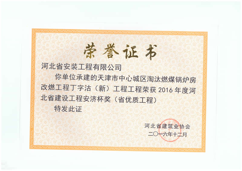 Tianjin coal fired boiler - 2016 provincial excellent